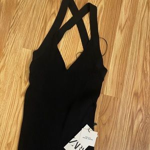 Zara Special Edition Ribbed Black Midi Dress, Size Small
